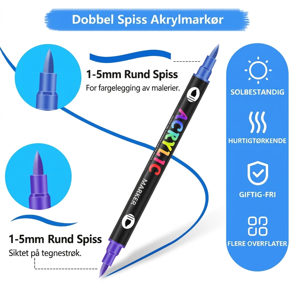 Dobbel-hodet To-farge Akryl Markering Pen