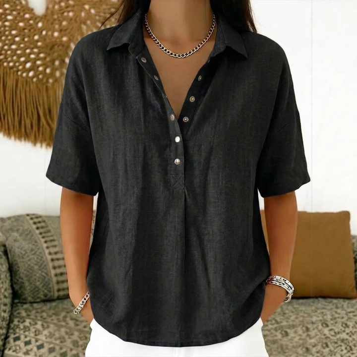 Kvinnens Sommer Kortermet Knapp Pullover Top