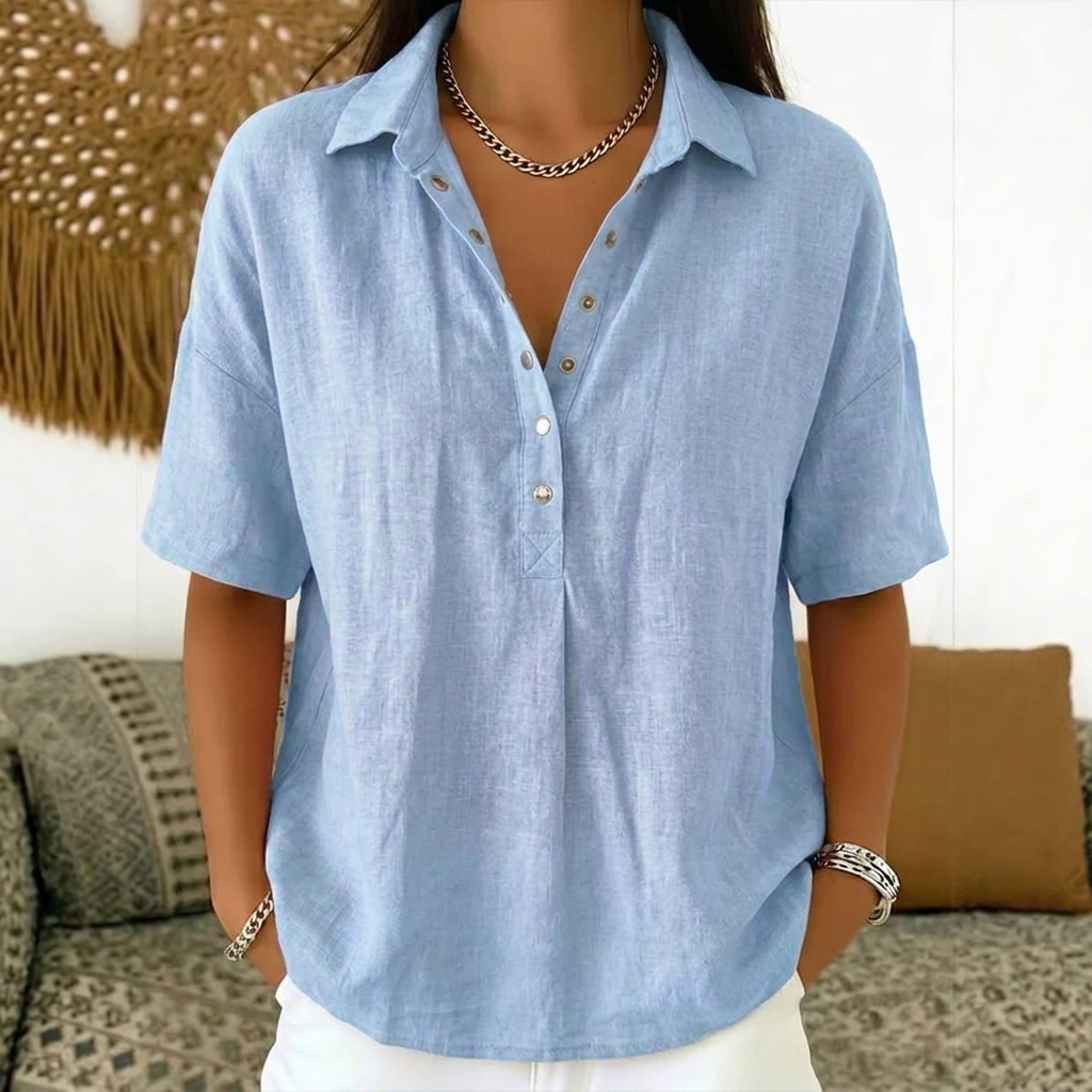 Kvinnens Sommer Kortermet Knapp Pullover Top