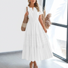 Kvinners Pleated Puff Sleeve Maxikjole