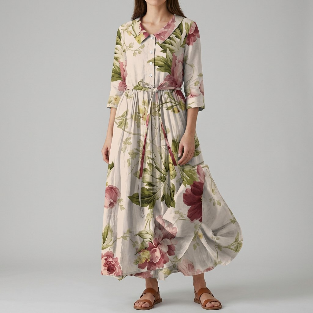 Blomstrete Bohemsk Maxi Skjorte Kjole