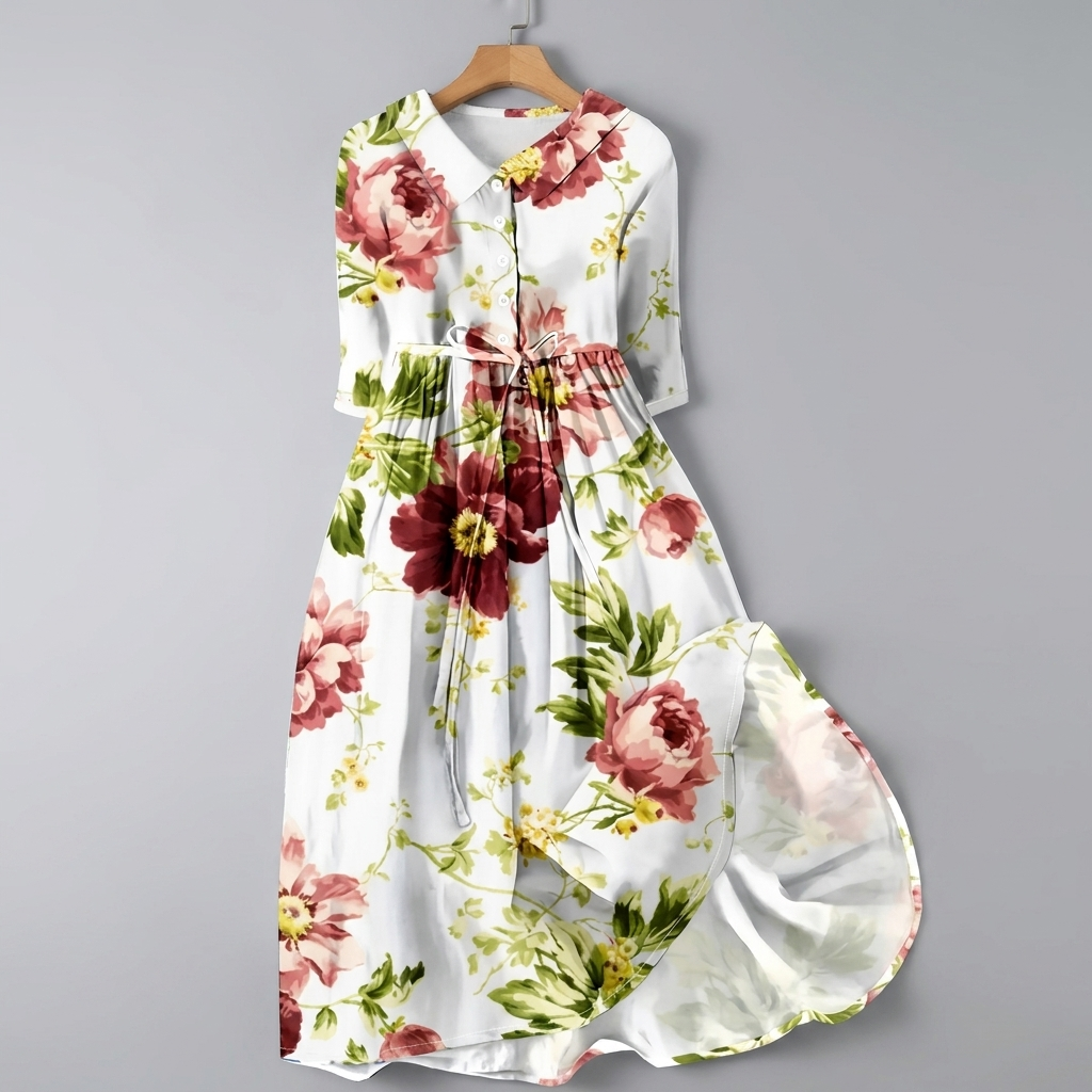 Blomstrete Bohemsk Maxi Skjorte Kjole