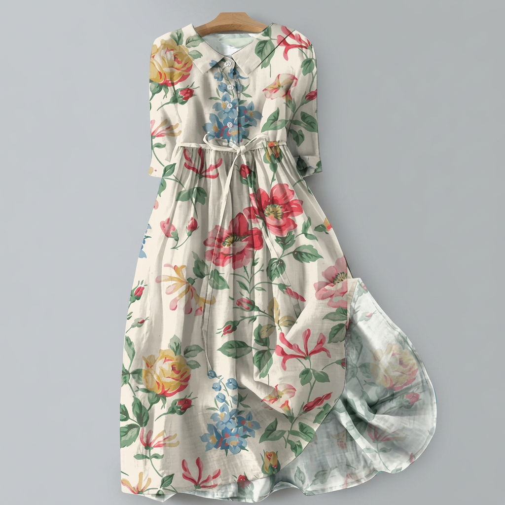 Blomstrete Bohemsk Maxi Skjorte Kjole