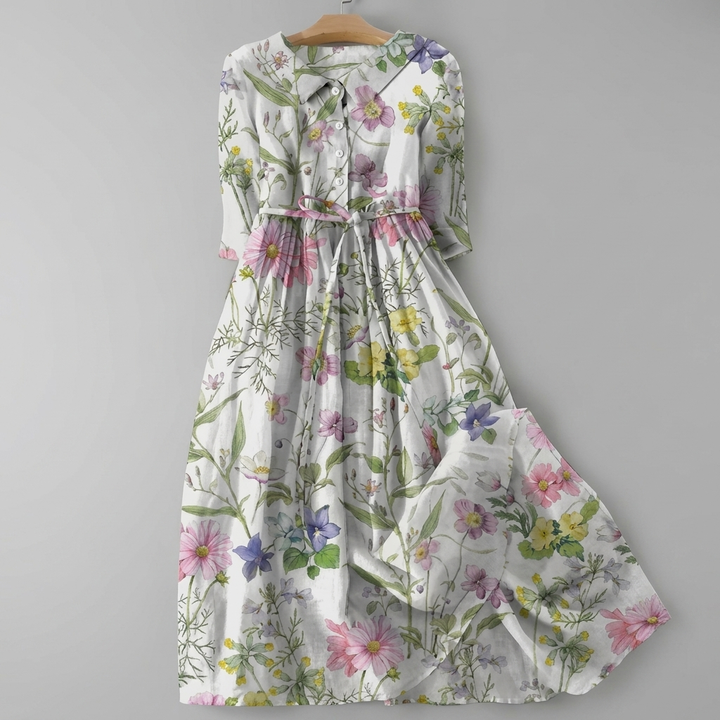 Blomstrete Bohemsk Maxi Skjorte Kjole