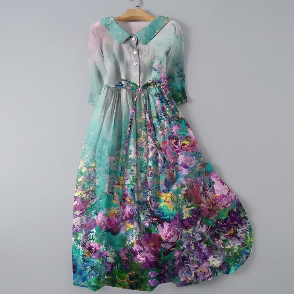 Blomstrete Bohemsk Maxi Skjorte Kjole