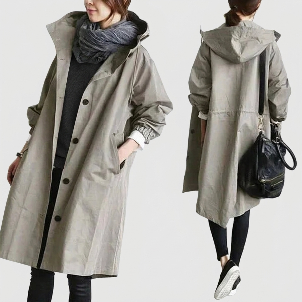 Oversized vanntett trenchcoat med hette