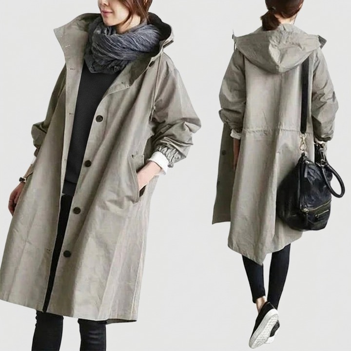 Oversized vanntett trenchcoat med hette