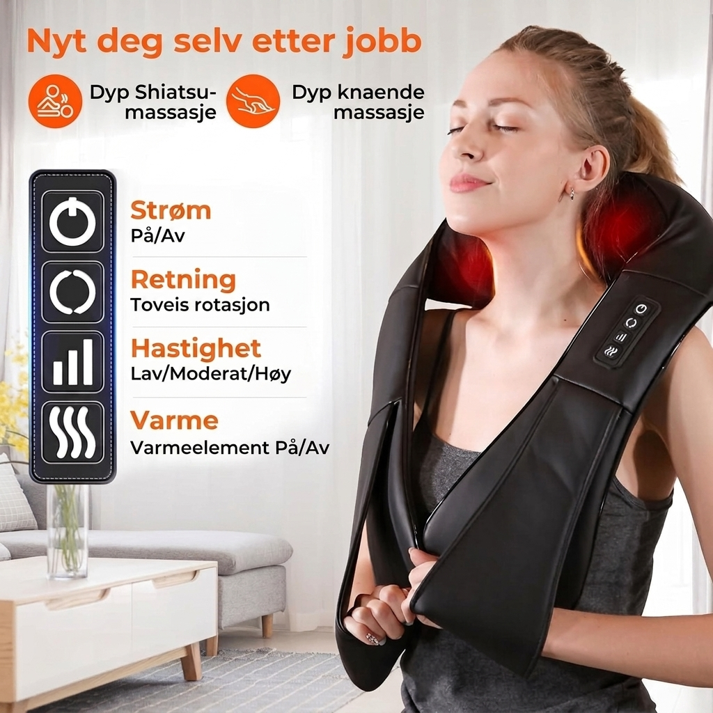 Elektrisk Shiatsu Nakke- og Skuldermassasjearmatur med Varme