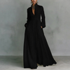 Dame Stå Krage Knapp-Ned Pleated Maxi Kjole