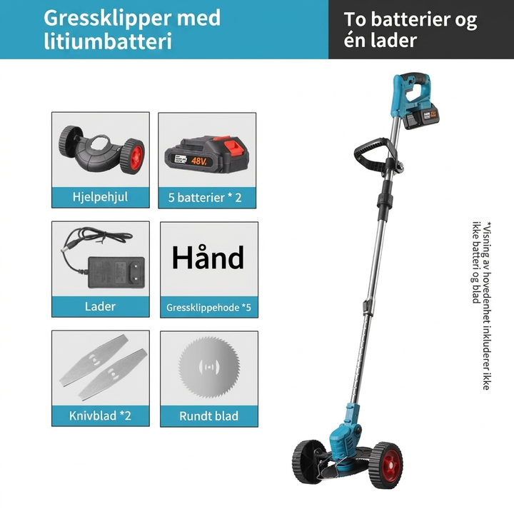 Kompakt, håndholdt elektrisk gressklipper til hjemmebruk