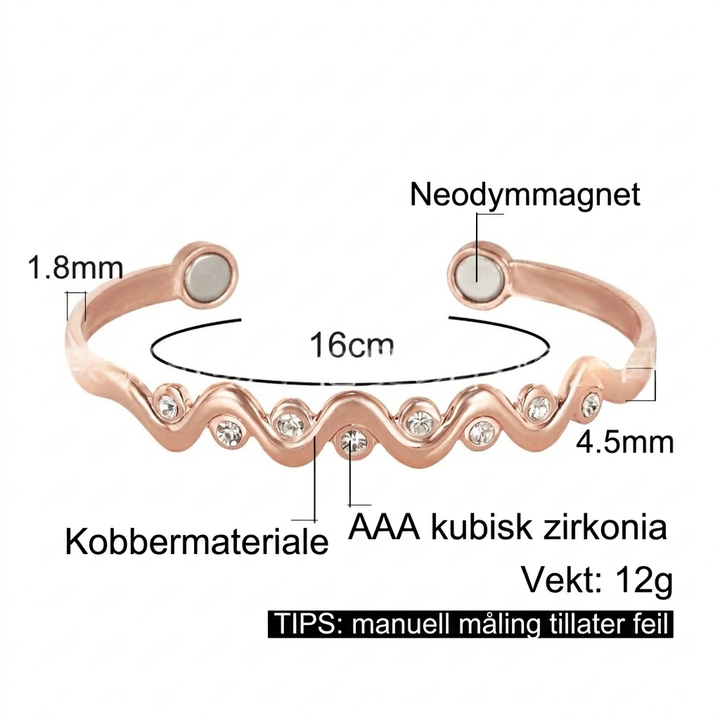 Ren Rød Kobber Bølgeformet Zircon Magnetisk Cuff Armbånd