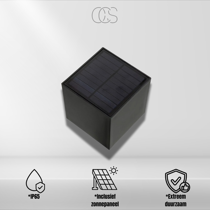 Luxe solcelledrevet LED-vegglampe | Trådløs | IP65 | Utendørs | Svart