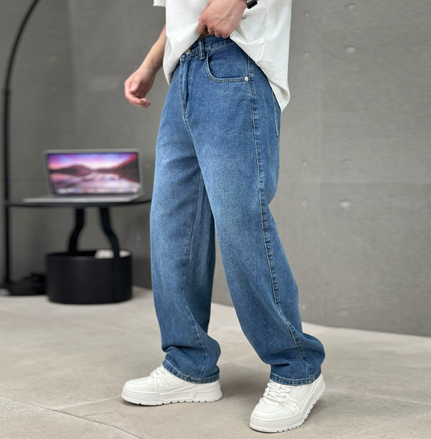 Herre Straight Leg Jeans Bomull - Klassisk Denimbukse