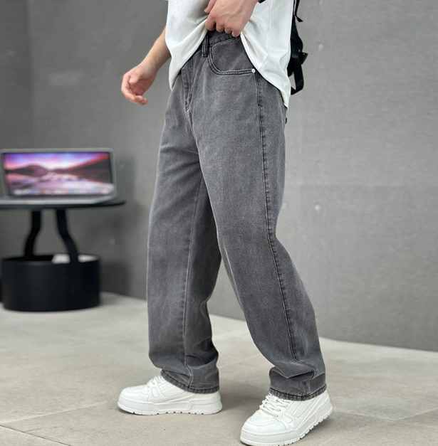 Herre Straight Leg Jeans Bomull - Klassisk Denimbukse