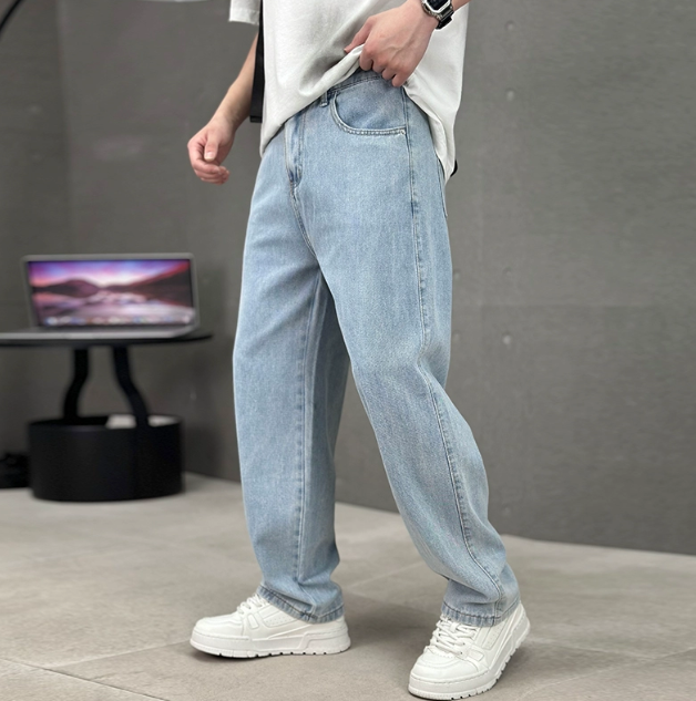 Herre Straight Leg Jeans Bomull - Klassisk Denimbukse