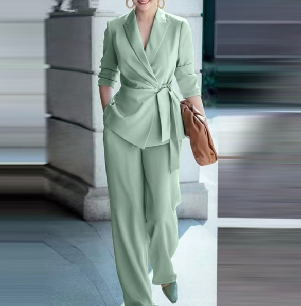 Blazersett til Dame med Vid Bukse og Belte