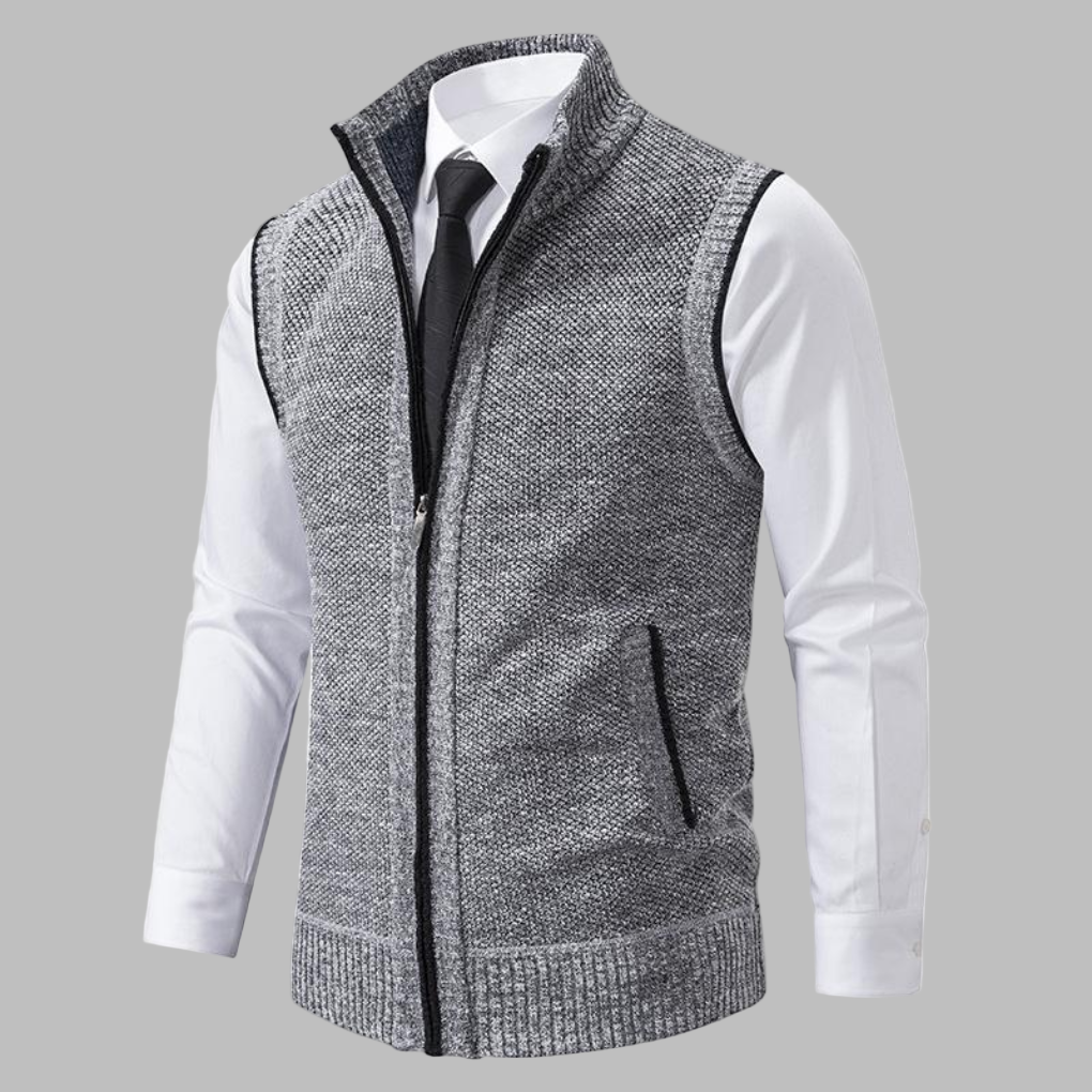 Menns Klassiske Strikkede Zip-Up Vest