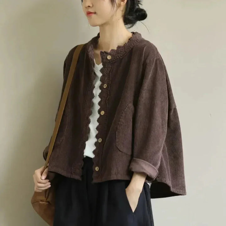 Corduroy Stitch Detail Kvinners Jakke