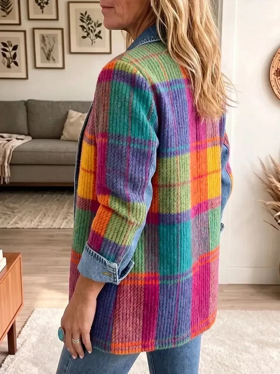 Rutete patchworkjakke i vintagestil med dongeridetaljer