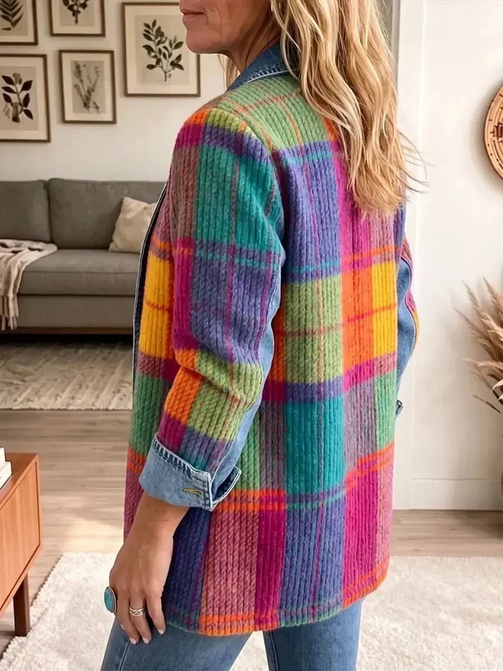 Rutete patchworkjakke i vintagestil med dongeridetaljer