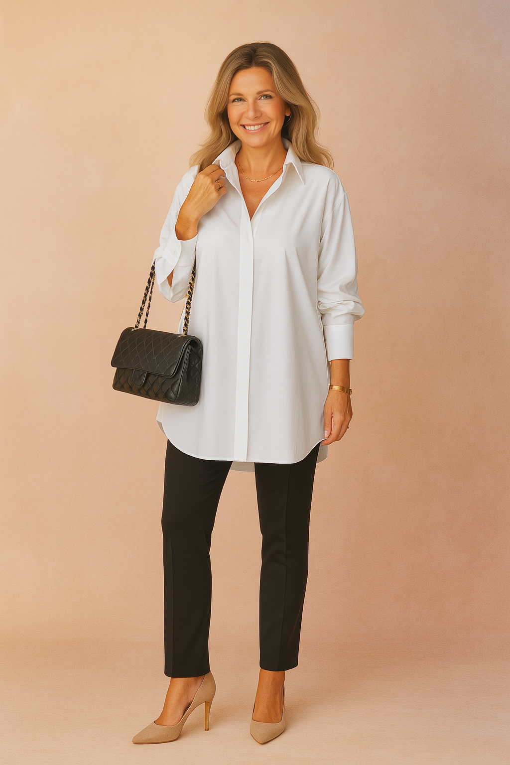 Skjortebluse Oversized Fit til Dame - Klassisk Krage