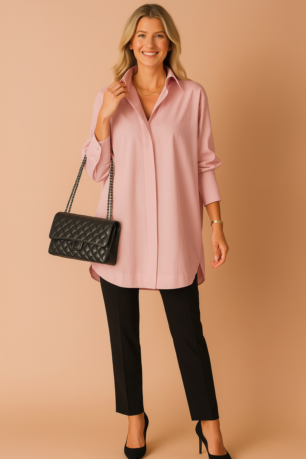 Skjortebluse Oversized Fit til Dame - Klassisk Krage