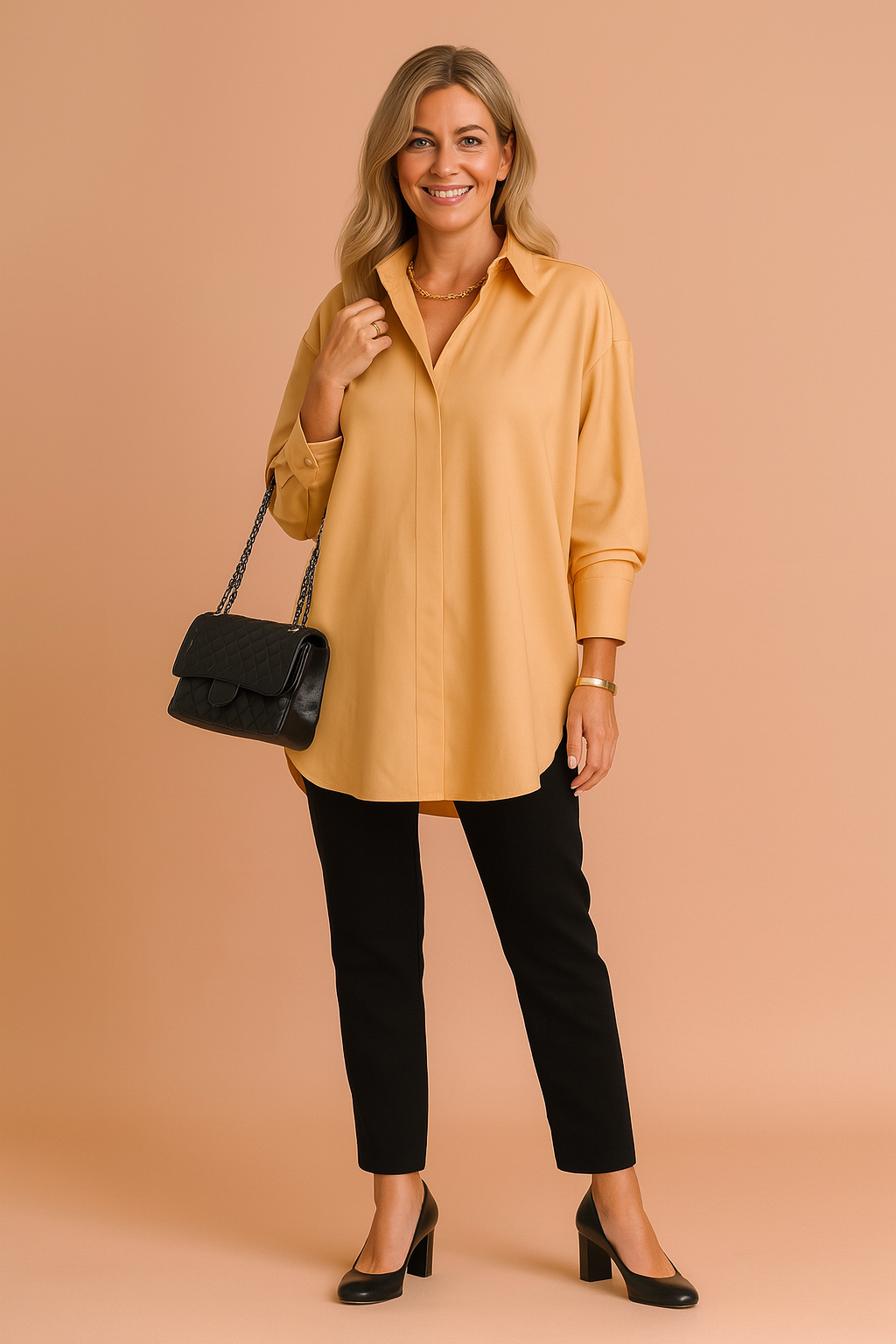 Skjortebluse Oversized Fit til Dame - Klassisk Krage
