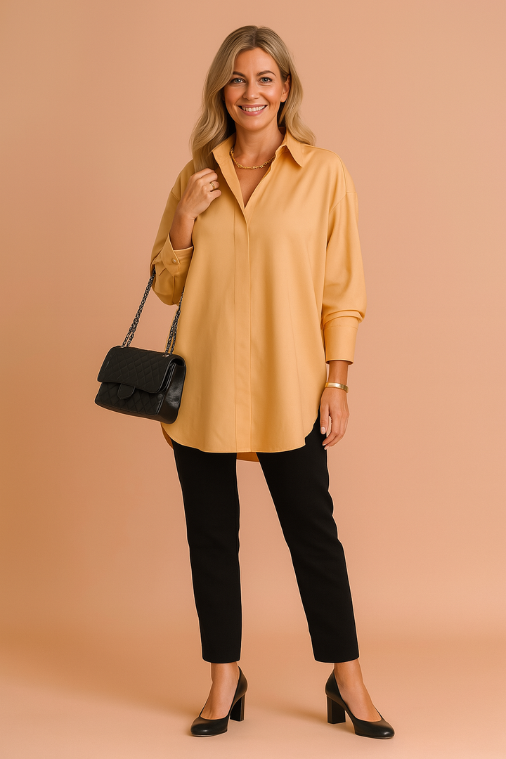 Skjortebluse Oversized Fit til Dame - Klassisk Krage