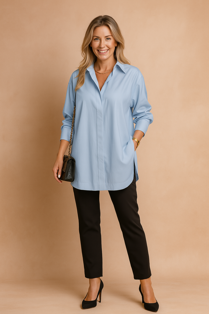 Skjortebluse Oversized Fit til Dame - Klassisk Krage