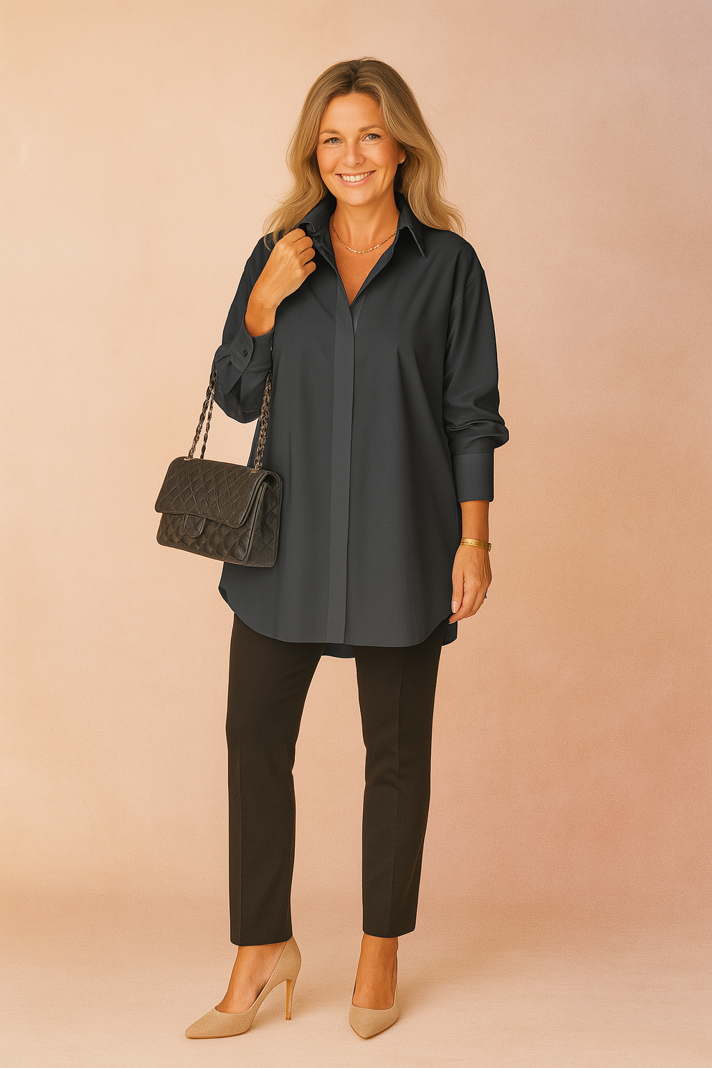 Skjortebluse Oversized Fit til Dame - Klassisk Krage