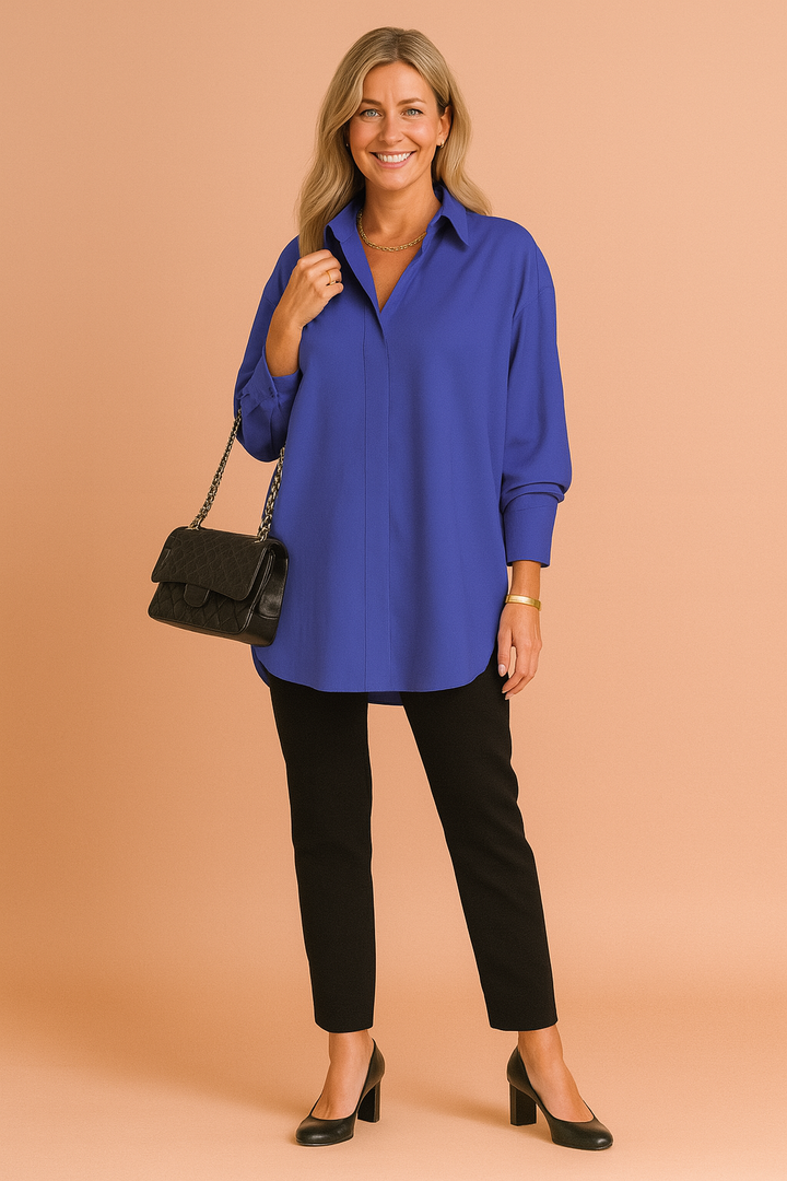 Skjortebluse Oversized Fit til Dame - Klassisk Krage