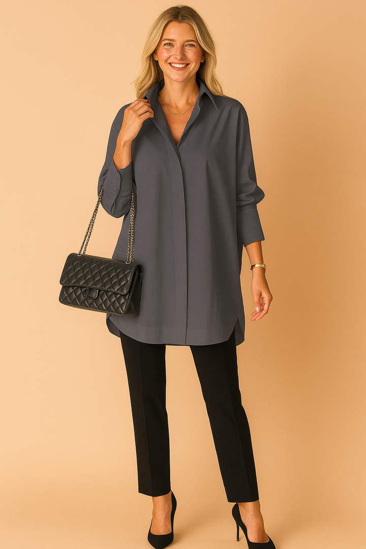 Skjortebluse Oversized Fit til Dame - Klassisk Krage