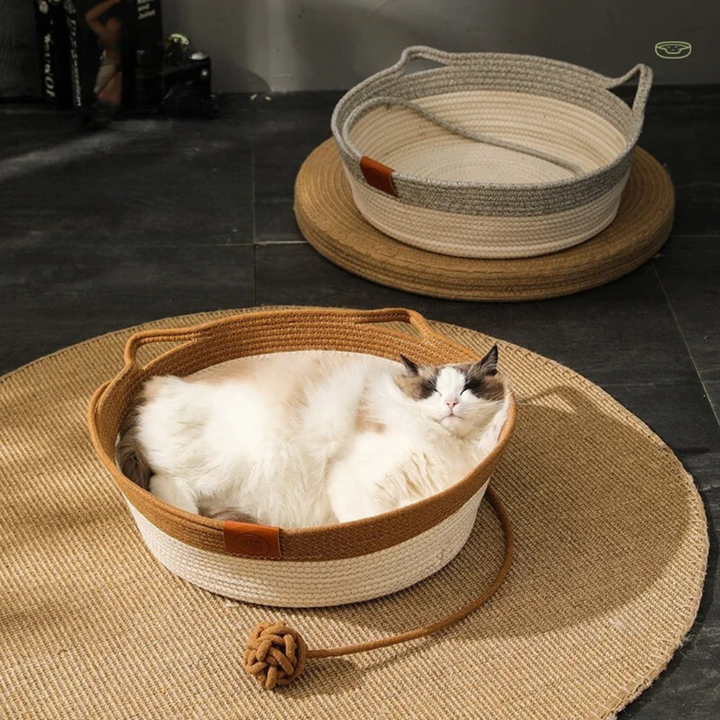 Håndflettet seng i bomullstau til katter - CozyNest