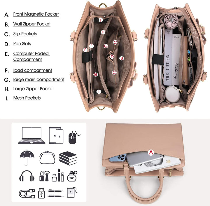 Vanntett Laptopveske i PU-Skinn med Multifunksjonelt Design for Kvinner