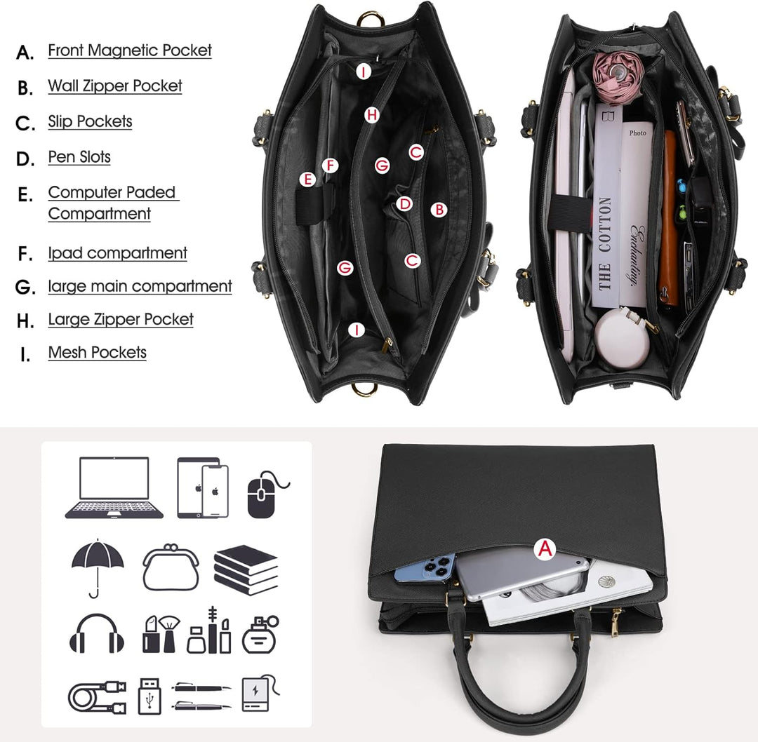 Vanntett Laptopveske i PU-Skinn med Multifunksjonelt Design for Kvinner