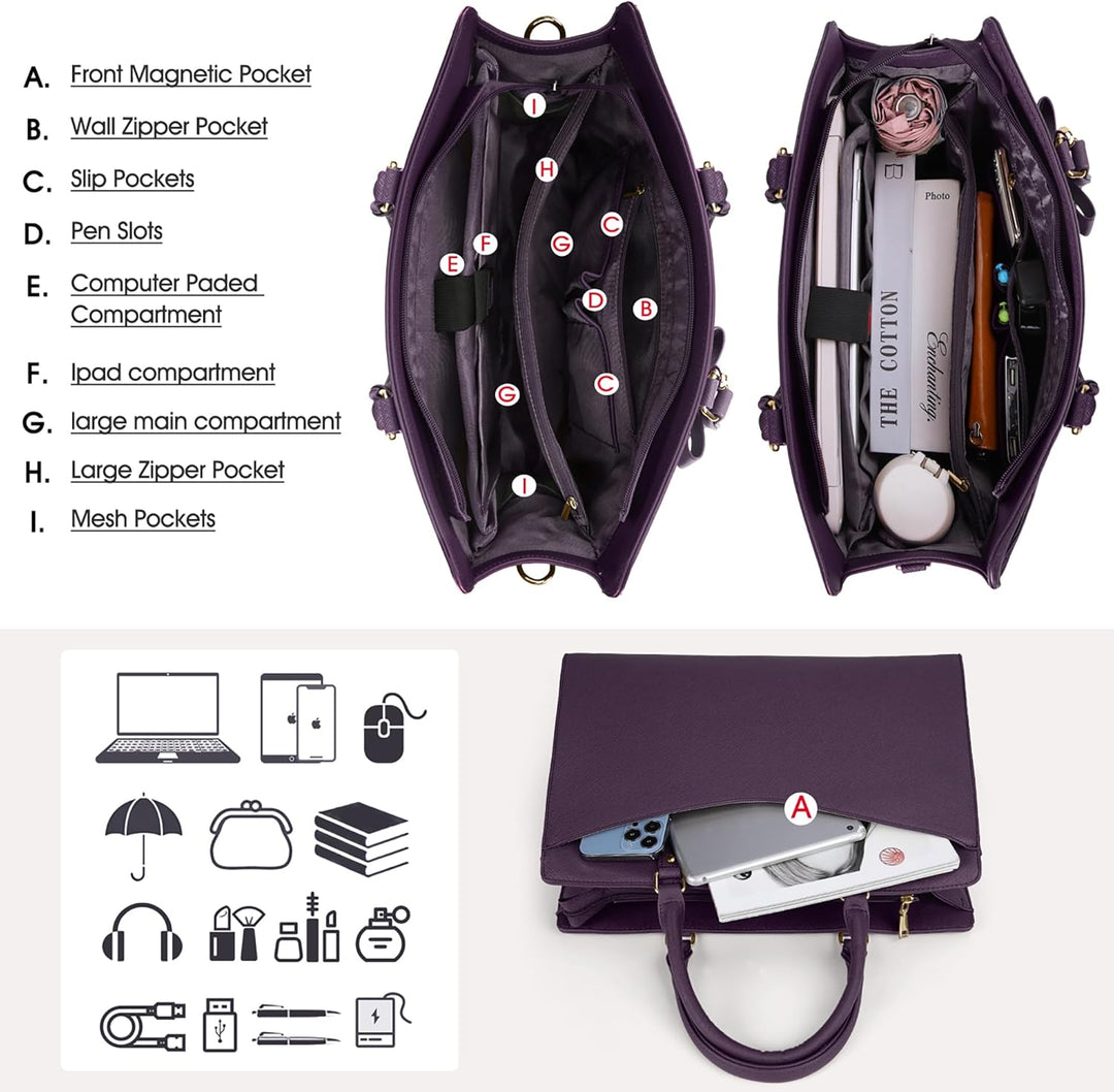 Vanntett Laptopveske i PU-Skinn med Multifunksjonelt Design for Kvinner