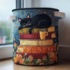 Quiltet vaskekurv med kattebibliotek-motiv og håndtak, sammenleggbar vaskekurv i 3 størrelser