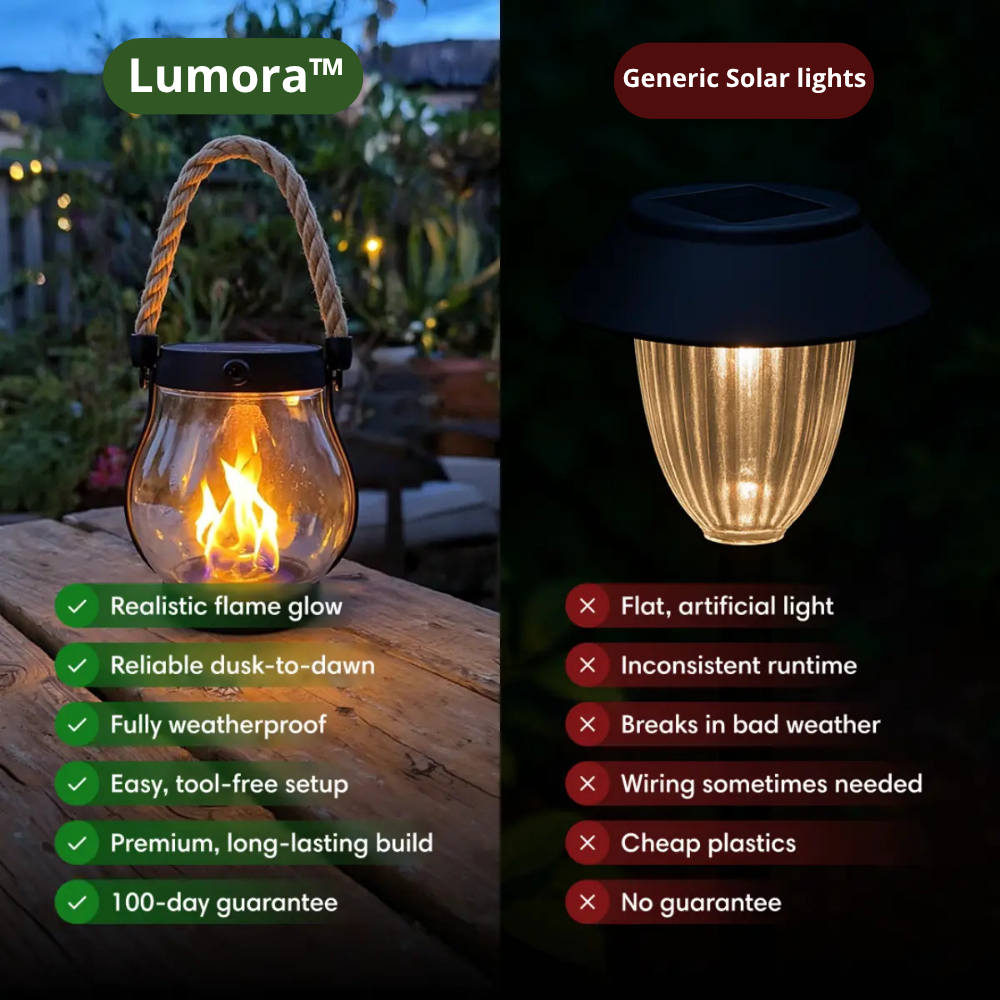 Solcelledrevet lykt med realistisk flammeeffekt