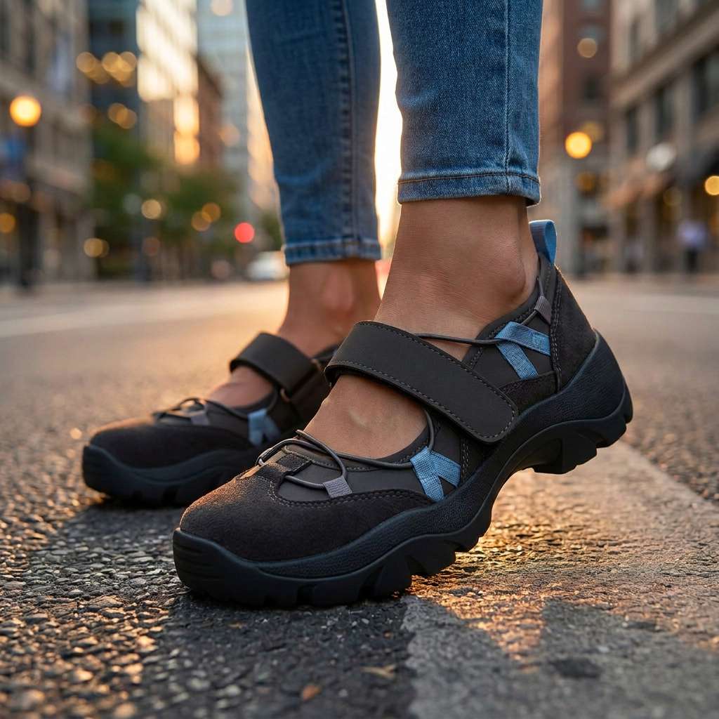 Komfortable slip-on-sko til dame med borrelåsstropp | Lette slip-on-sko