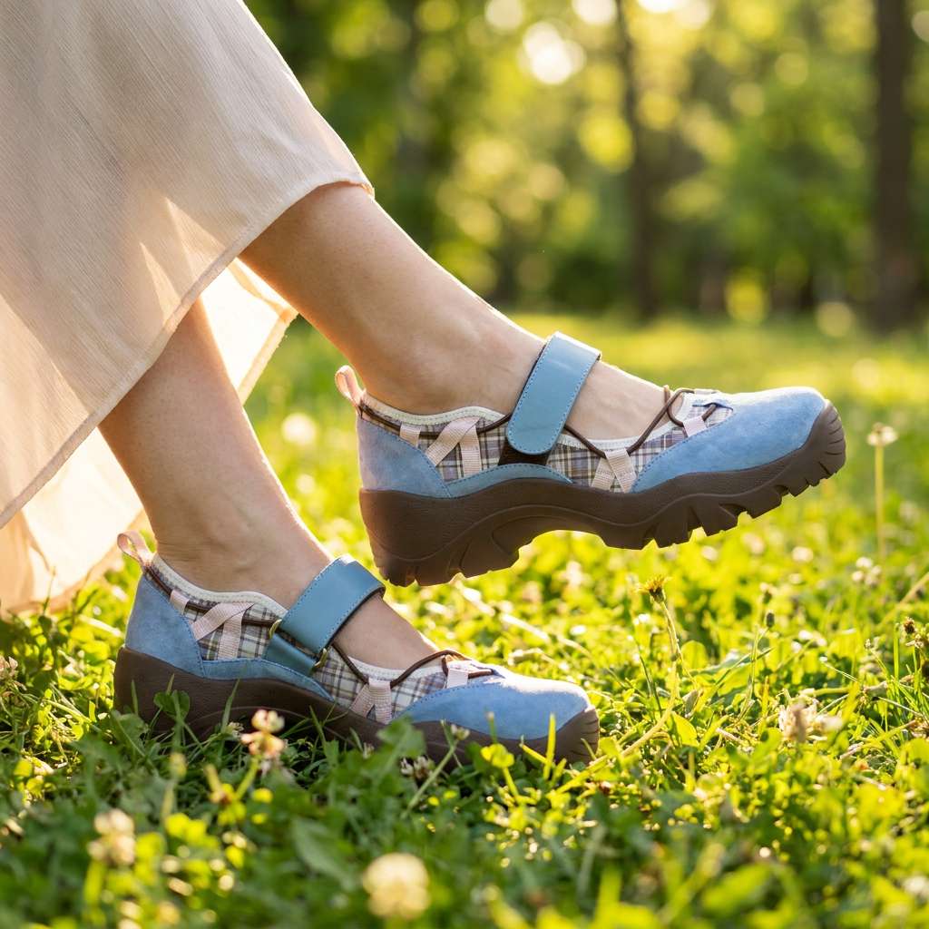 Komfortable slip-on-sko til dame med borrelåsstropp | Lette slip-on-sko