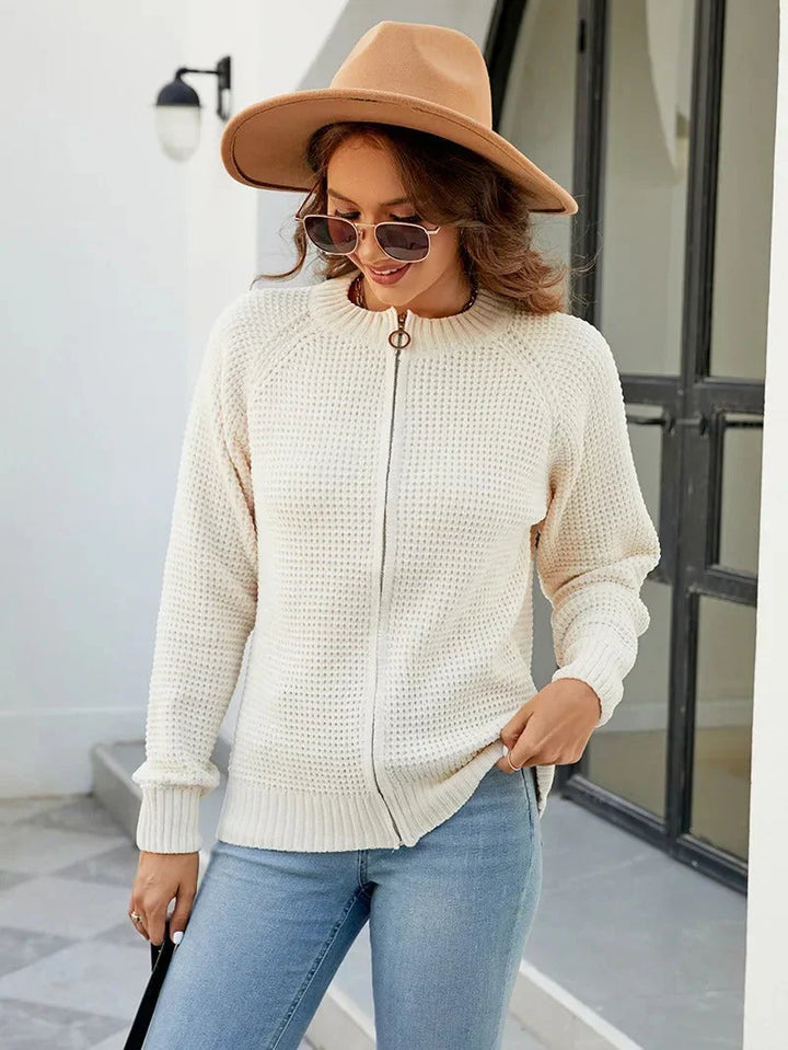 Solid Casual Kvinners Zip-Up Cardigan