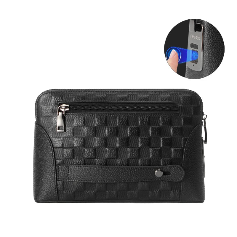 Skinnveske for menn med fingeravtrykklås – tyverisikker clutch og lommebok