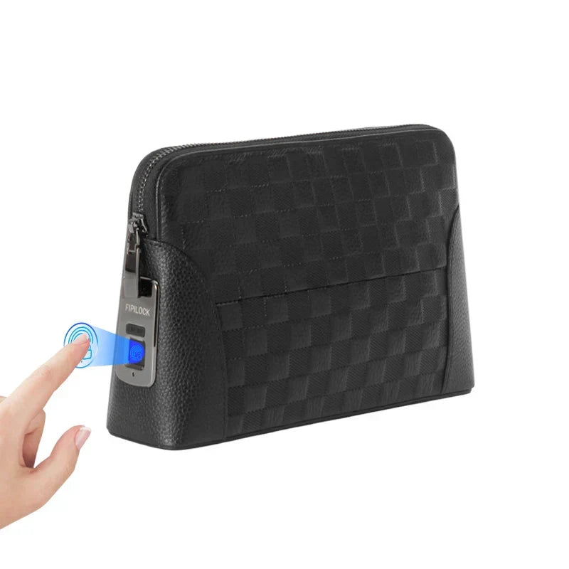 Skinnveske for menn med fingeravtrykklås – tyverisikker clutch og lommebok