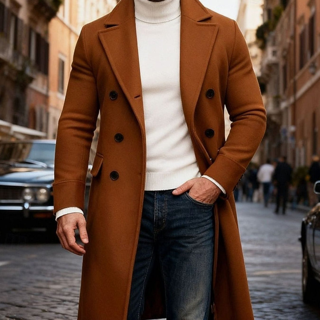 Herre Lang Ullfrakk Dobbeltspent Tailored Fit