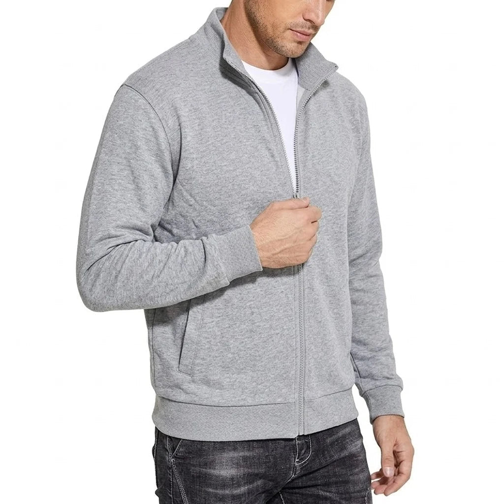 Sweatshirtjakke i bomull til herre med glidelås, pustende, klassisk løst snitt