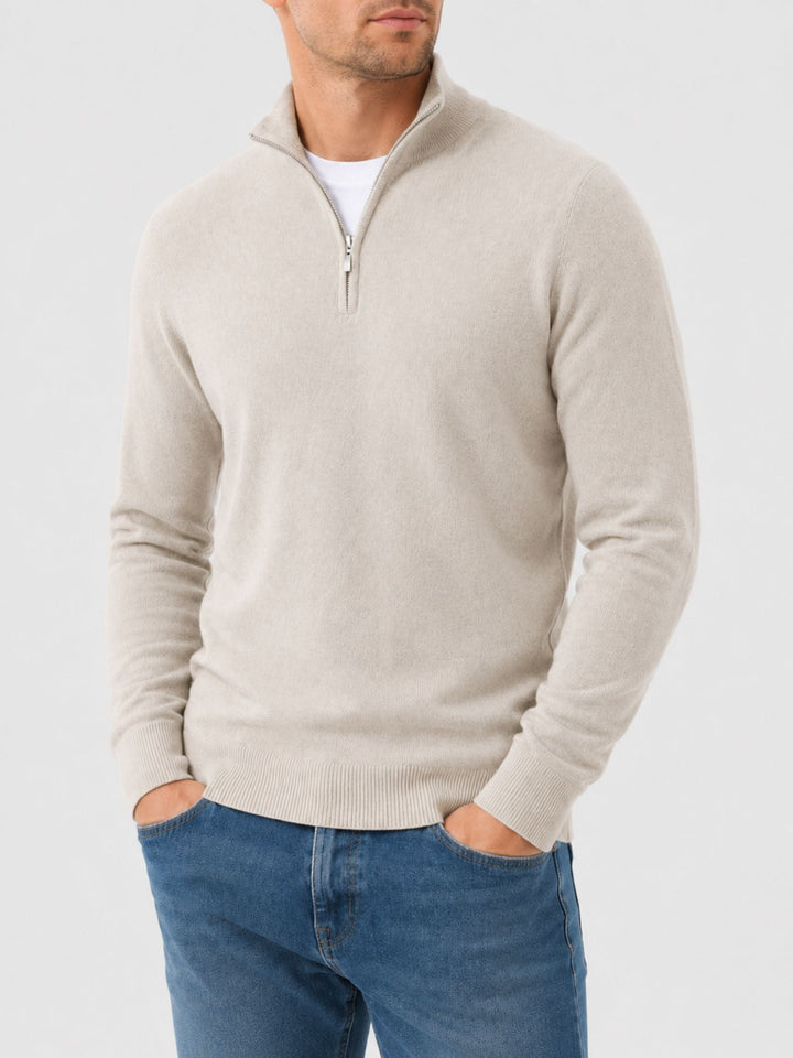 Merinovillainen miesten neule V-pääntiellä ja vetoketjudetaljilla