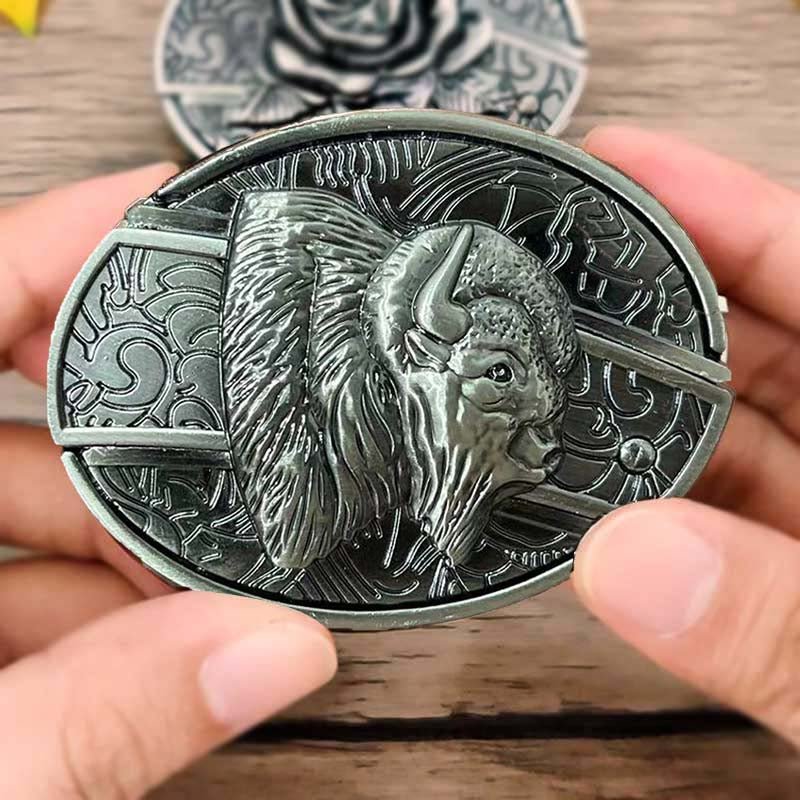 Oval metallbeltespenne i cowboystil