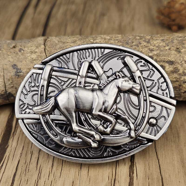 Oval metallbeltespenne i cowboystil