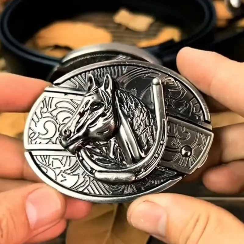 Oval metallbeltespenne i cowboystil