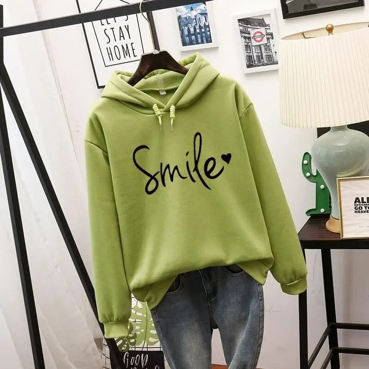 Dame Hettegenser med Smiley-print – Med Hette, Avslappet Streetwear